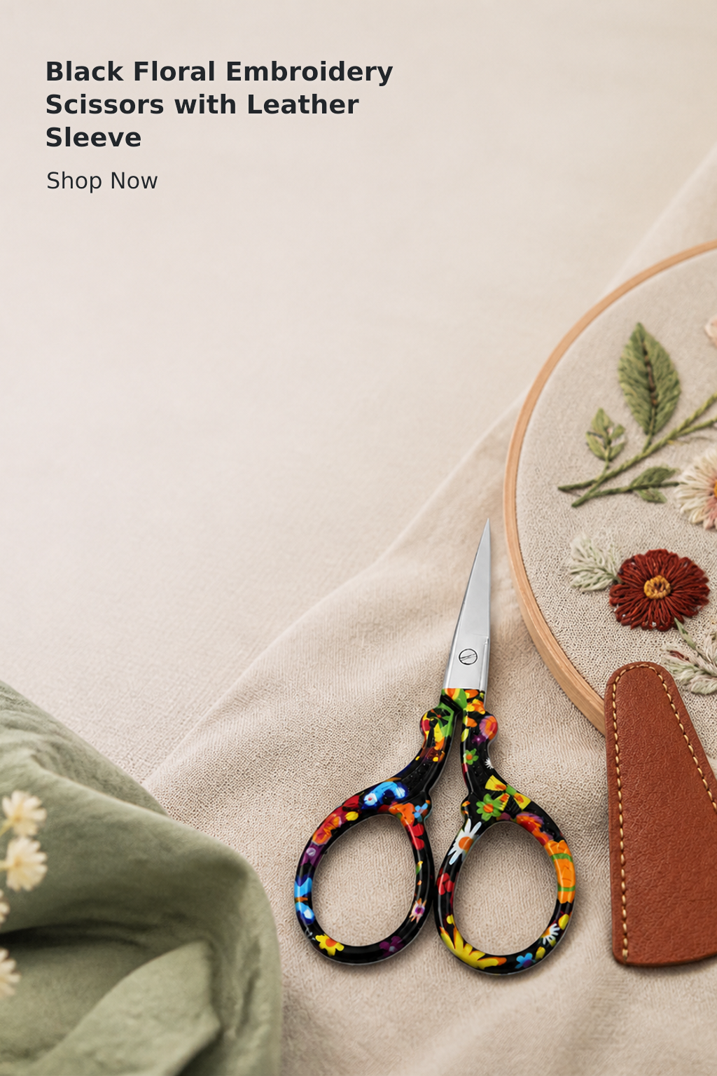 3.6-Inch Embroidery Scissors with Leather Sheath