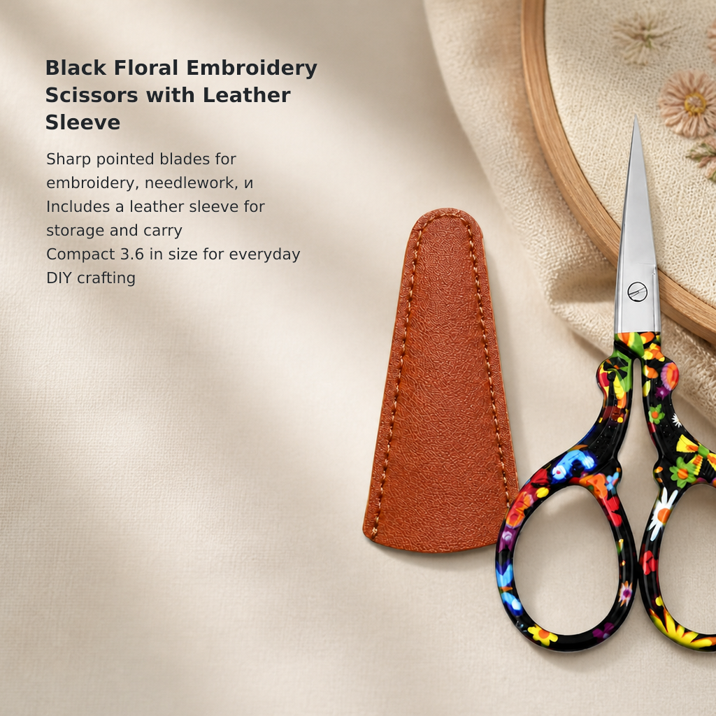 3.6-Inch Embroidery Scissors with Leather Sheath