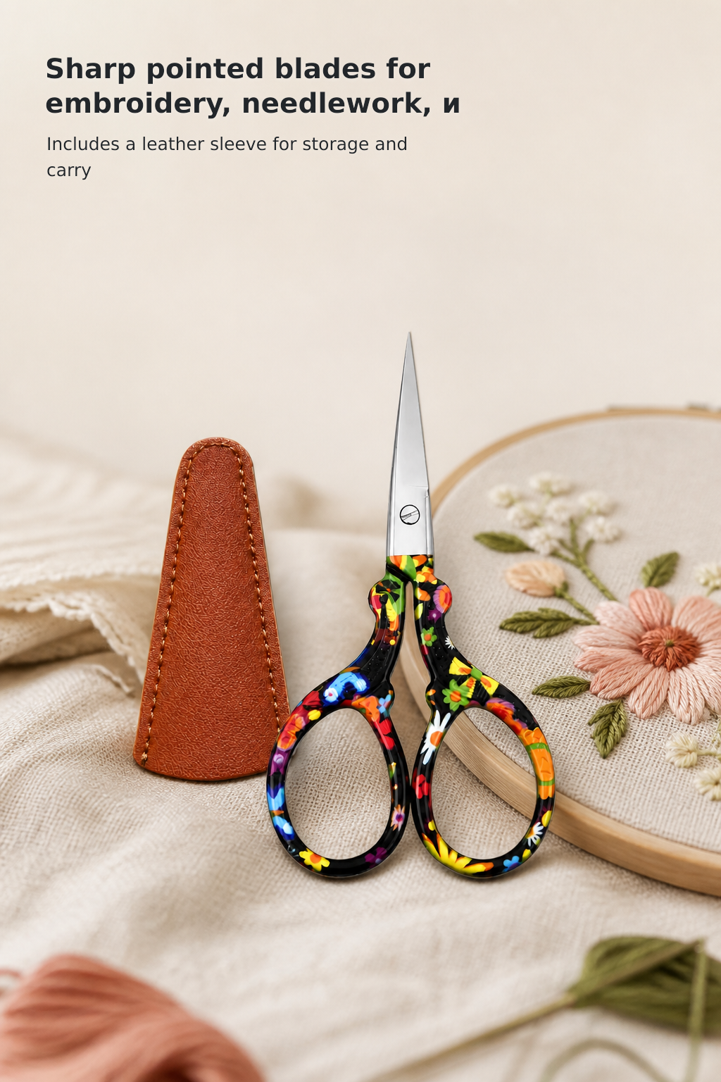 3.6-Inch Embroidery Scissors with Leather Sheath