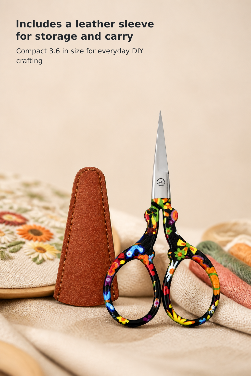 3.6-Inch Embroidery Scissors with Leather Sheath